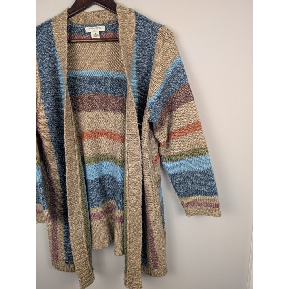 LIZ CLAIBORNE Acrylic Open Front Cardigan Sweater Size 1X Multicolor Stripes - Picture 5 of 10